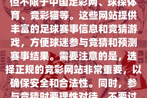 世界杯竞彩网站有很多，包括但不限于中国足彩网、球探体育、竞彩猫等。这些网站提供丰富的足球赛事信息和竞猜游戏，方便球迷参与竞猜和预测赛事结果。需要注意的是，选择正规的竞彩网站非常重要，以确保安全和合法性。同时，参与竞猜时要理性对待，不要过度沉迷。