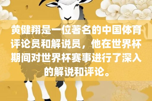黄健翔是一位著名的中国体育评论员和解说员，他在世界杯期间对世界杯赛事进行了深入的解说和评论。
