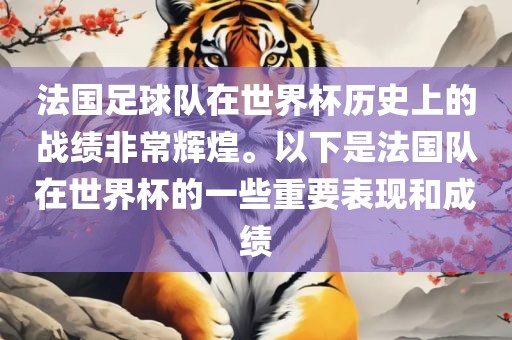法国足球队在世界杯历史上的战绩非常辉煌。以下是法国队在世界杯的一些重要表现和成绩