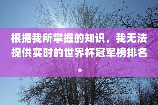 根据我所掌握的知识，我无法提供实时的世界杯冠军榜排名。