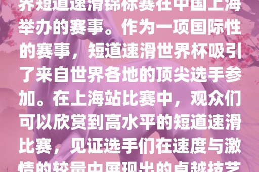 短道速滑世界杯上海站是指世界短道速滑锦标赛在中国上海举办的赛事。作为一项国际性的赛事，短道速滑世界杯吸引了来自世界各地的顶尖选手参加。在上海站比赛中，观众们可以欣赏到高水平的短道速滑比赛，见证选手们在速度与激情的较量中展现出的卓越技艺和竞技精神。吉安市靖泰电力工程有限公司