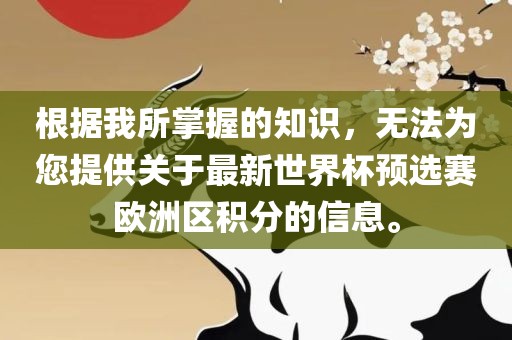 根据我所掌握的知识，无法为您提供关于最新世界杯预选赛欧洲区积分的信息。