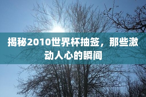 揭秘2010世界杯抽签，那些激动人心的瞬间