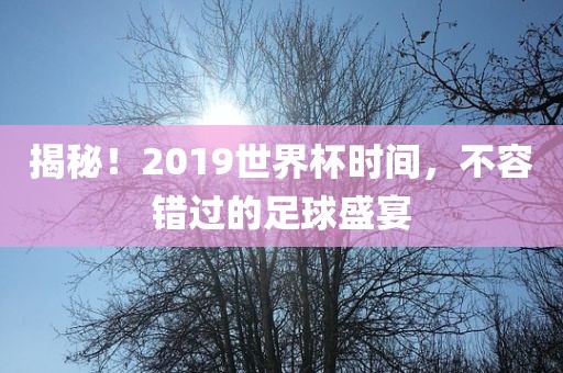 揭秘！2019世界杯时间，不容错过的足球盛宴