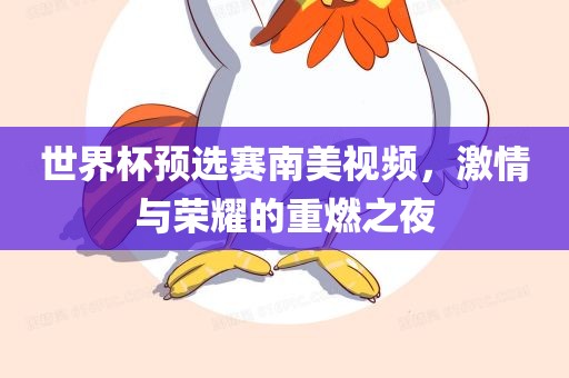 世界杯预选赛南美视频，激情与荣耀的重燃之夜吉安市靖泰电力工程有限公司