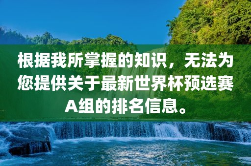 根据我所掌握的知识，无法为您提供关于最新世界杯预选赛A组的排名信息。