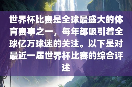 世界杯比赛是全球最盛大的体育赛事之一，每年都吸引着全球亿万球迷的关注。以下是对最近一届世界杯比赛的综合评述