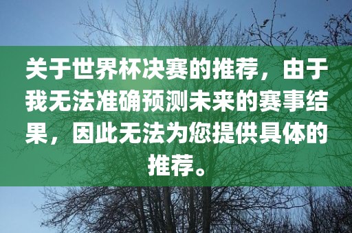 关于世界杯决赛的推荐，由于我无法准确预测未来的赛事结果，因此无法为您提供具体的推荐。